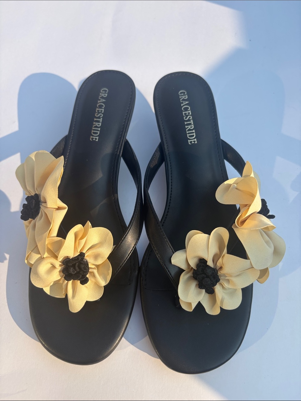 Black Sandals with Yellow Floral Accents